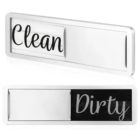 Dishwasher Magnet Clean Dirty Sign, Easy to Read/Strong Clean Dirty Sign, Large Fonts, Silky Wood Grain Texture with Clear Acrylic Panels, High Quality Plastic Panels And Double-Sided Adhesives, Stylish Kitchen Sign Dirt Clean Sign