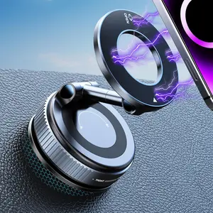 Upgraded Vacuum Magnetic Car Phone Holder With 360° Rotation and Super Strong Suction. Easy to Install and Usable on Car Desktops. Foldable Suction Cup Design Compatible With MagSafe iPhones and Android Phones