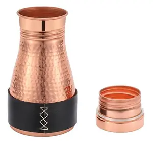 Kitchen Science Pure Copper Bedside Carafe | Handmade Jute Placemat | Leather Sleeve | 32 Oz | Leakproof Lid Drinkware Jugs