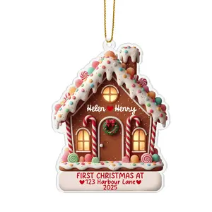 Personalized First Christmas in Our New Home 2025 Acrylic Ornament, Custom Name Gingerbread House 2D Flat Keepsake Gift Hanging Tree Decoration