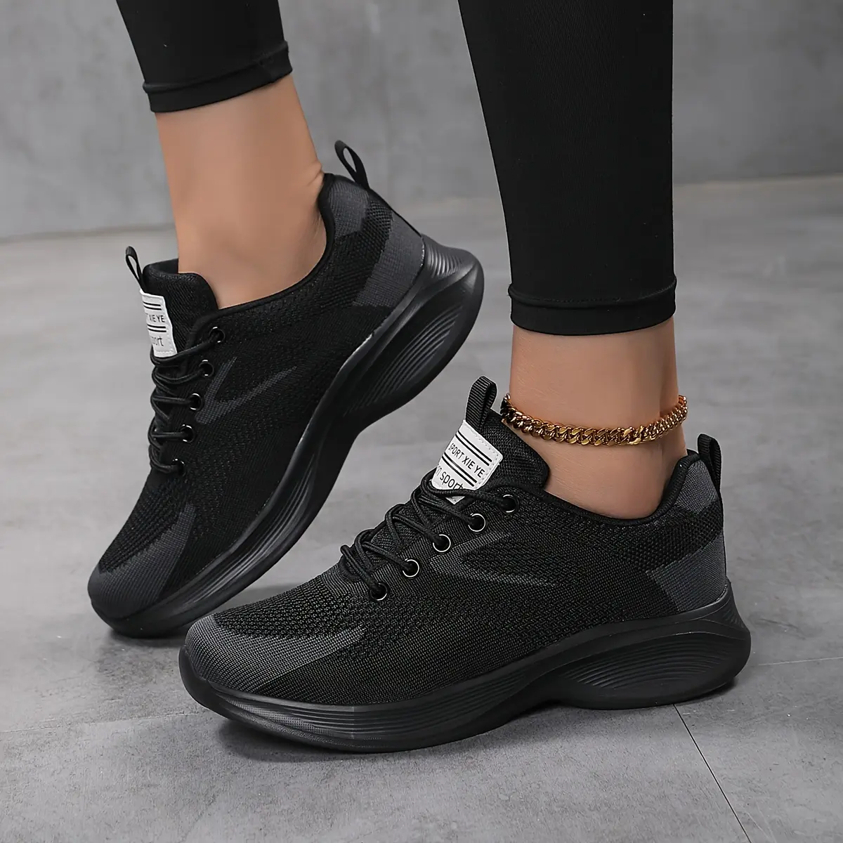 Sosenfer Women’s Low-Top Lace-Up Mesh Fabric Sports Shoes - 2026 Style 6238-1 (Black) Non-Slip, Wear-Resistant Rubber Sole Sneaker with Cushioned Shock-Absorption for Walking, Lightweight Sporty Sneakers