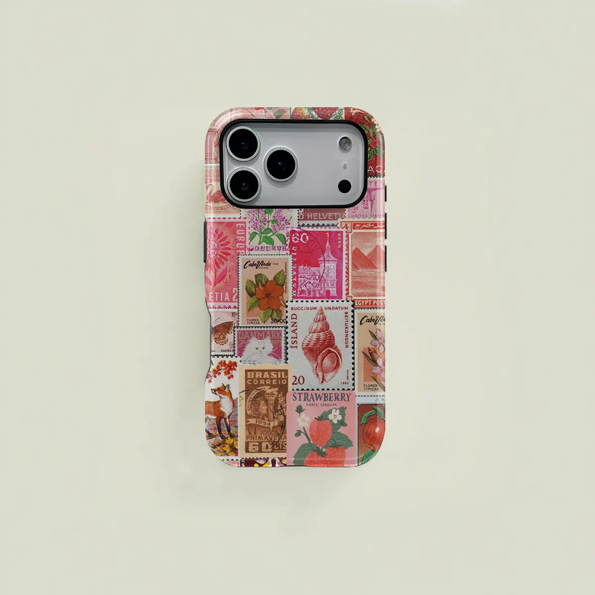 Retro-style pink envelope with cute flower and butterfly patchwork pattern protective case, sturdy and durable 2-in-1 protective case, compatible with iPhone 17/16/15/14/13/12/11 Pro Max/Plus/Pro, Samsung Galaxy S25/S24/S23 Ultra series,