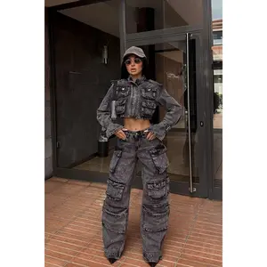 Billie Low Slung Cargo Jeans - Acid Wash Black 2