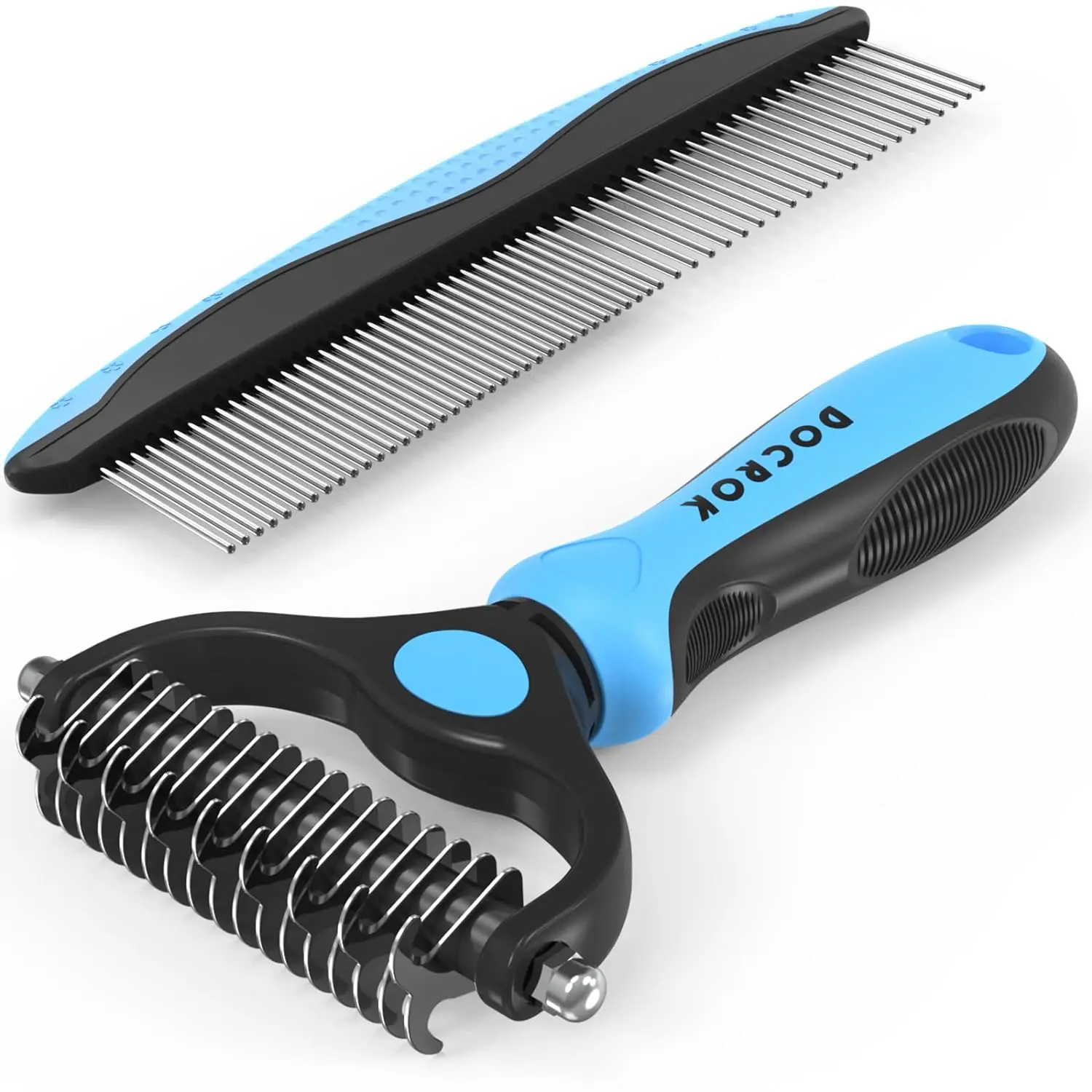 Pet Grooming Brush and Metal Comb Combo - Dematting Deshedding Brush Dogs Shedding