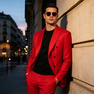 How to Slay a red Suit! Men's Double-Breasted 2-Piece Set, Slim Fit Blazer & Trousers for Men