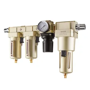 VEVOR Air Compressor Filter Regulator Combo, 1/2" NPT 3-Stage 25μm & 5μm & 0.3μm Compressed Air Drying System with Micron Filters & Oil-Water Separator, Semi-Auto Drain, 175PSI Max Working Pressure, Aluminum, 175 Psi Max