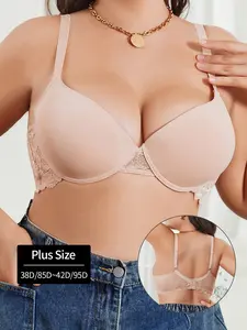 1 or 3-Piece Plus Size Plunge Push-Up Bra Set – Adjustable Thin Straps, Multi-Hook Back Closure & Lace Detail – Black/Apricot/Taupe (Sizes 38D~42D) – Skin-Friendly Comfortable Fabric, Elegant Daily Lingerie for Women, Perfect for Dates, Lounging & Work