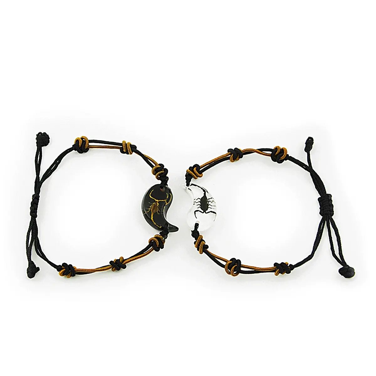 Real Scorpion Ying Yang Friendship Bracelet Black and White W/ No Dots