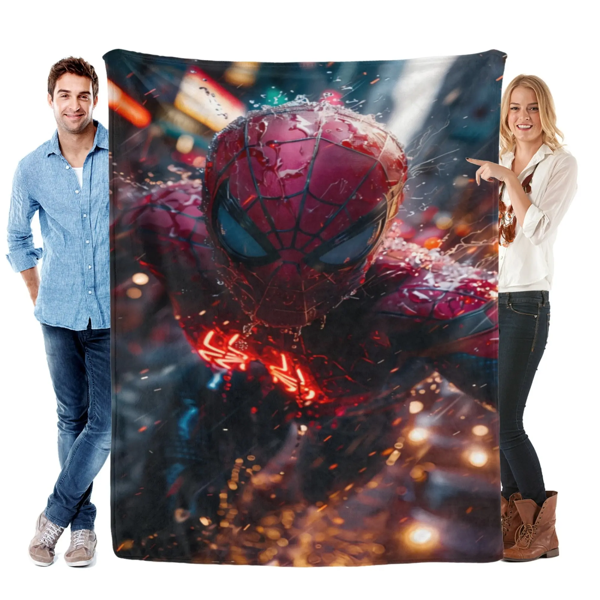 [SummerVibes] MARVEL Cinematic Neon Rain Spider-Man Flannel Blanket, Soft 2D Printed Throw for Gamer Room, Couch & Movie Fans