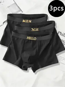 Men's Breathable Comfortable Boyshorts, Plain Underwear Set (3 Pieces), Casual Slim-Fitting Panties for All Seasons