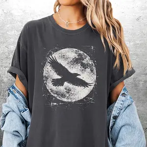 Moon Crow Shirt, Mystic Gothic Aesthetic Tee, Celestial Bird Graphic, Dark Nature Gift T-shirt, Oversize, Womens, Mens, Unisex Comfort Colors T-shirt