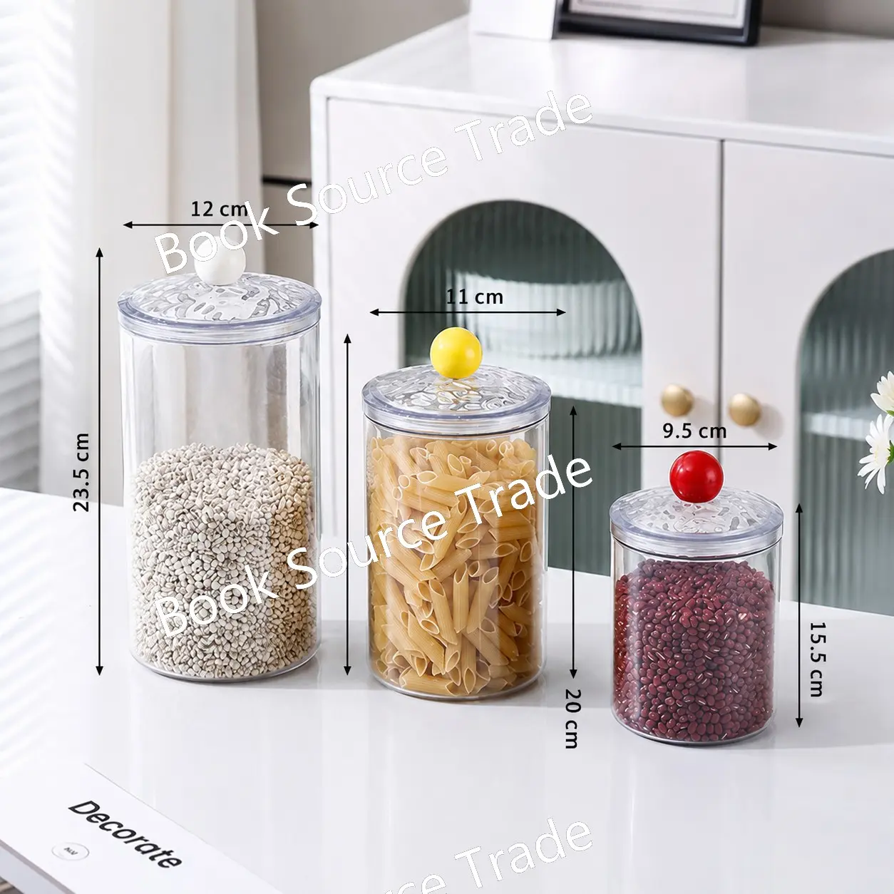 Transparent Plastic Airtight Seal Storage Jar with Lid - Lightweight, Stackable, Reusable Household Kitchen Canister for Pasta, Cereals