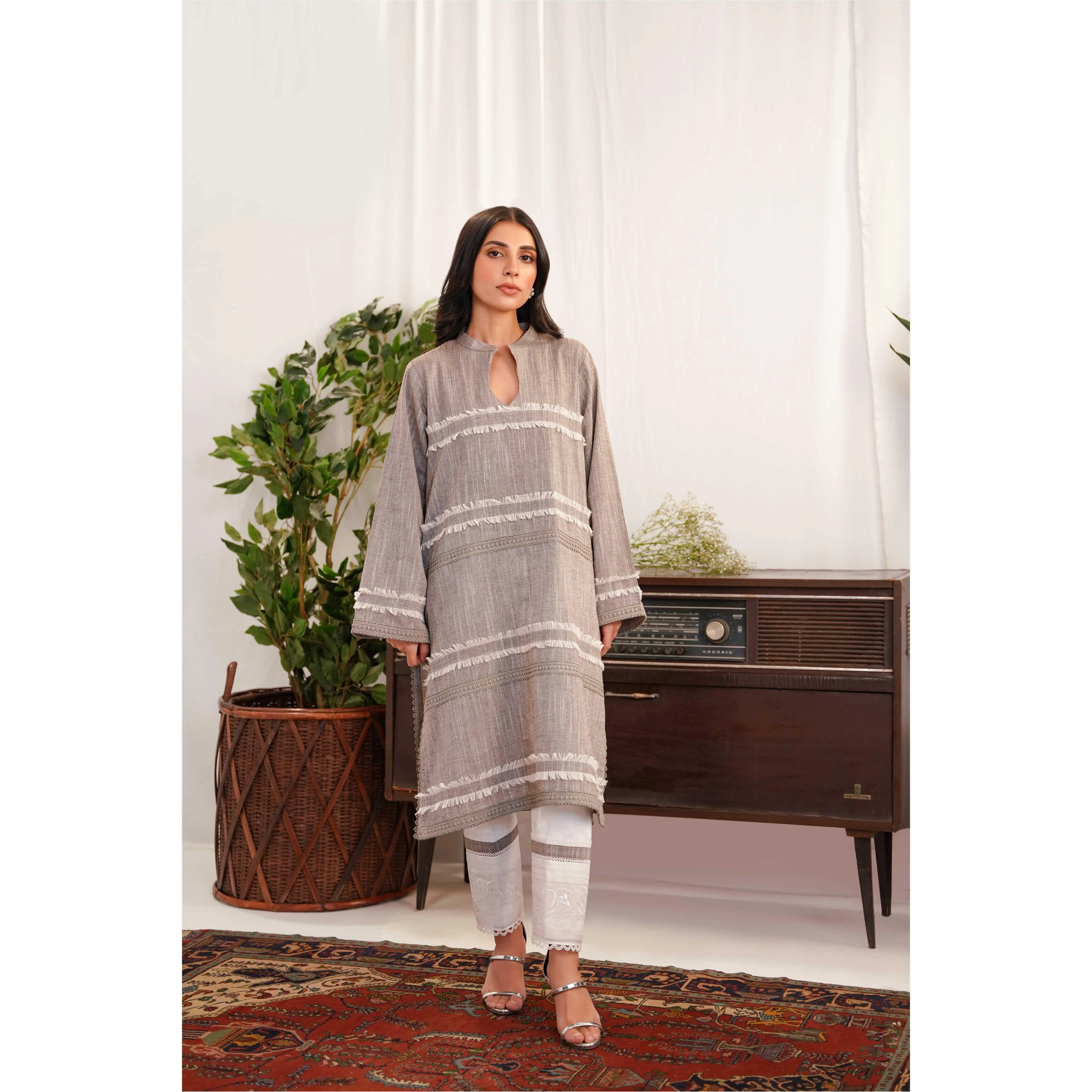 Fringe Textured Kurta Womenswear Pakistani Kurti Kameez