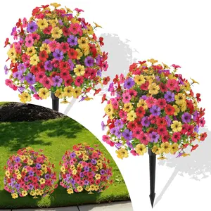 23" Set 2 pcs/1 pcs Artificial Holly Ball-shaped Decorative Items, featuring mixed-color flowers and spines, UV-resistant artificial green shrubbery, realistic fake shrub plants, suitable for gardens, courtyards, front porches (in bright colors)