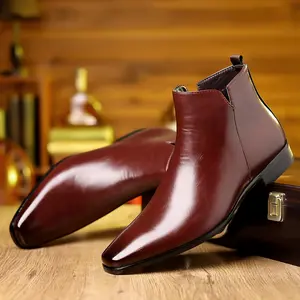 [Stylish Ankle Boots] Stylish Burgundy Boots for Men & Women - Slip-On Ankle Boots with Rubber Sole, Pointed Toe & Chunky Heel, Durable Pu Material, Casual Chic Footwear Girl Walking Shoes