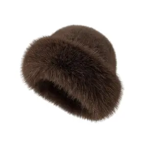 Female winter velvet thickened windproof warm imitation fur basin hat bucket hat fluffy hat imitation mink Mongolian hat