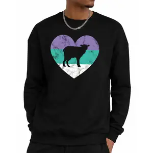 Cozy Retro Sheep Long Sleeve Sweatshirt – Soft, Breathable Purple Heart Design for Men & Women, Casual Farm Life Style, S-XXXL