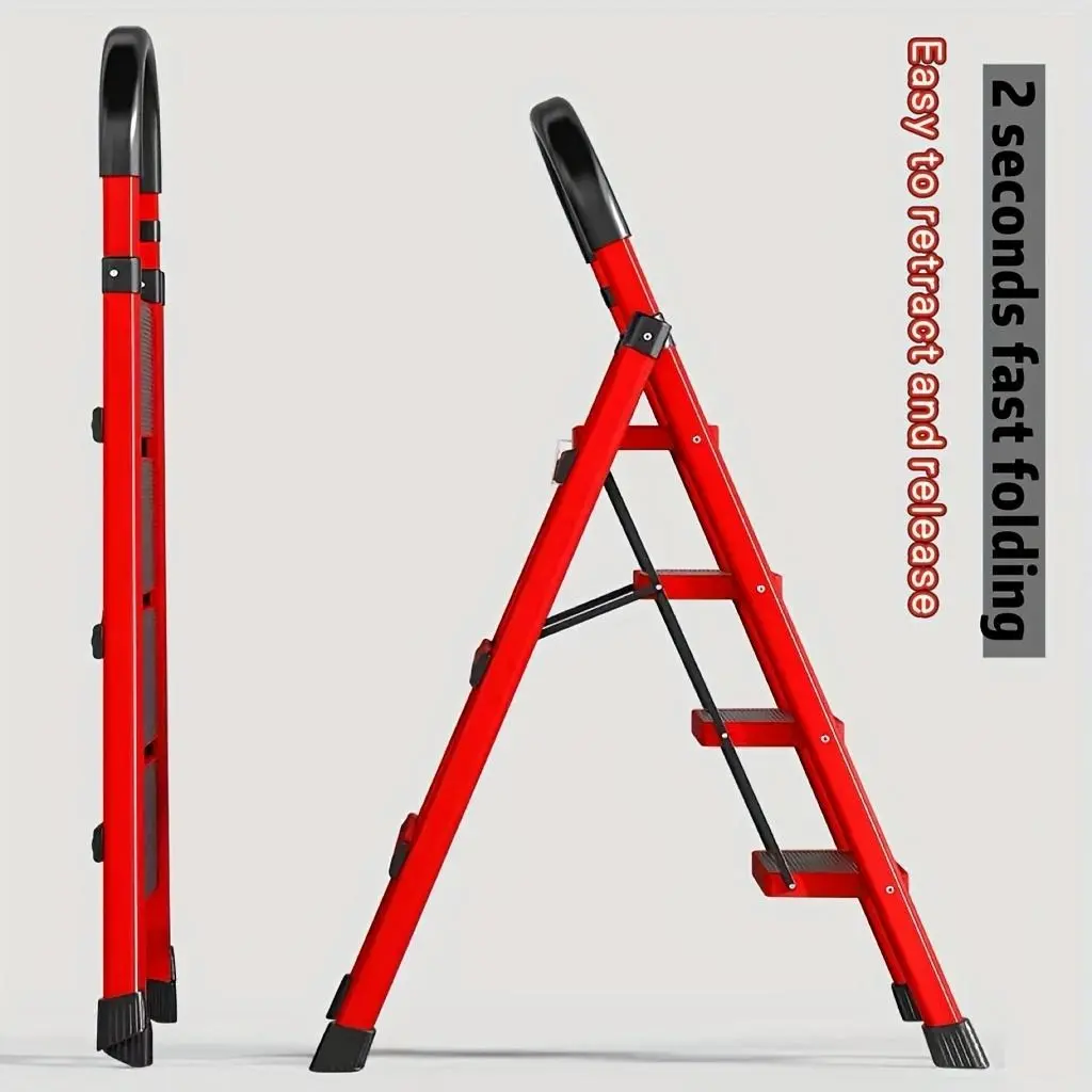 Heavy-Duty 3/4/5-Step Folding Ladder 500lb Capacity Durable Plastic Anti-Slip Pedals Lightweight Portable Step Stool for Household & Industrial Use Spacesaving High-Capacity Collapsible Ladder Easy 2 Seconds Fast Folding