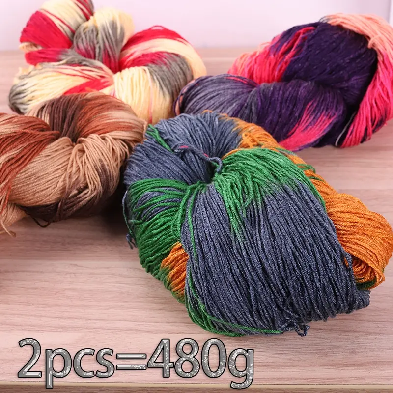 480g Multi-Color Hand-Dyed Gradient Yarn Skeins, 4-Ply Twist for Knitting Sweaters Hats Scarves Shoes, Craft Supplies for DIY Projects
