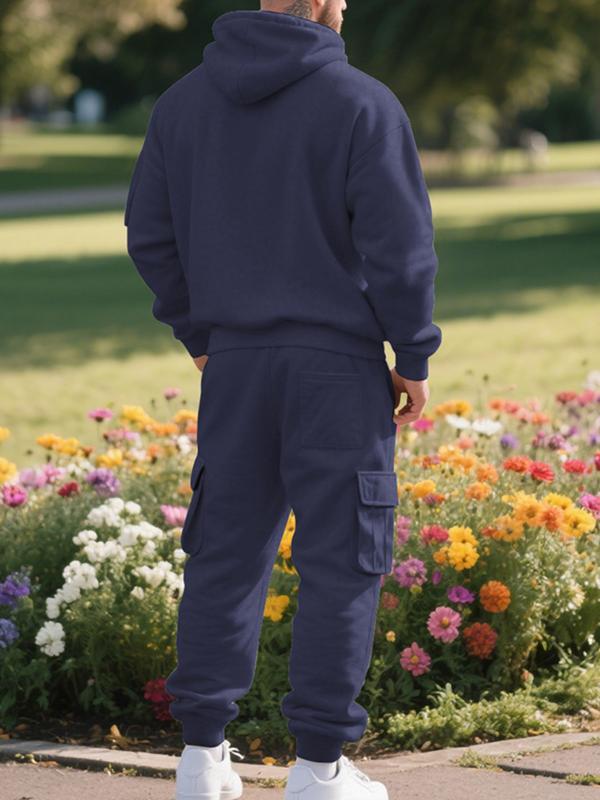 Men's Winter Heavyweight Fleece-Lined Casual Set, Loose Fit Sporty Multi-Pocket Workwear Suit, Warm & Comfortable Two-Piece Set