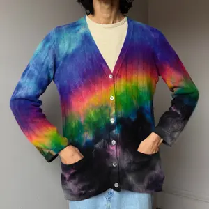 Women’s M black rainbow cardigan low cut sweater
