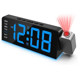 Projection Alarm Clock for Bedroom, Night Light Clock with 180° Projector on Ceiling, 3 Brightness, USB Charger, Temperature, Dual Alarms for Kids, Sleepers, Snooze, 12/24H (Blue)