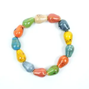 Chinese Ceramic Teardrop-Shaped Bead Bracelet