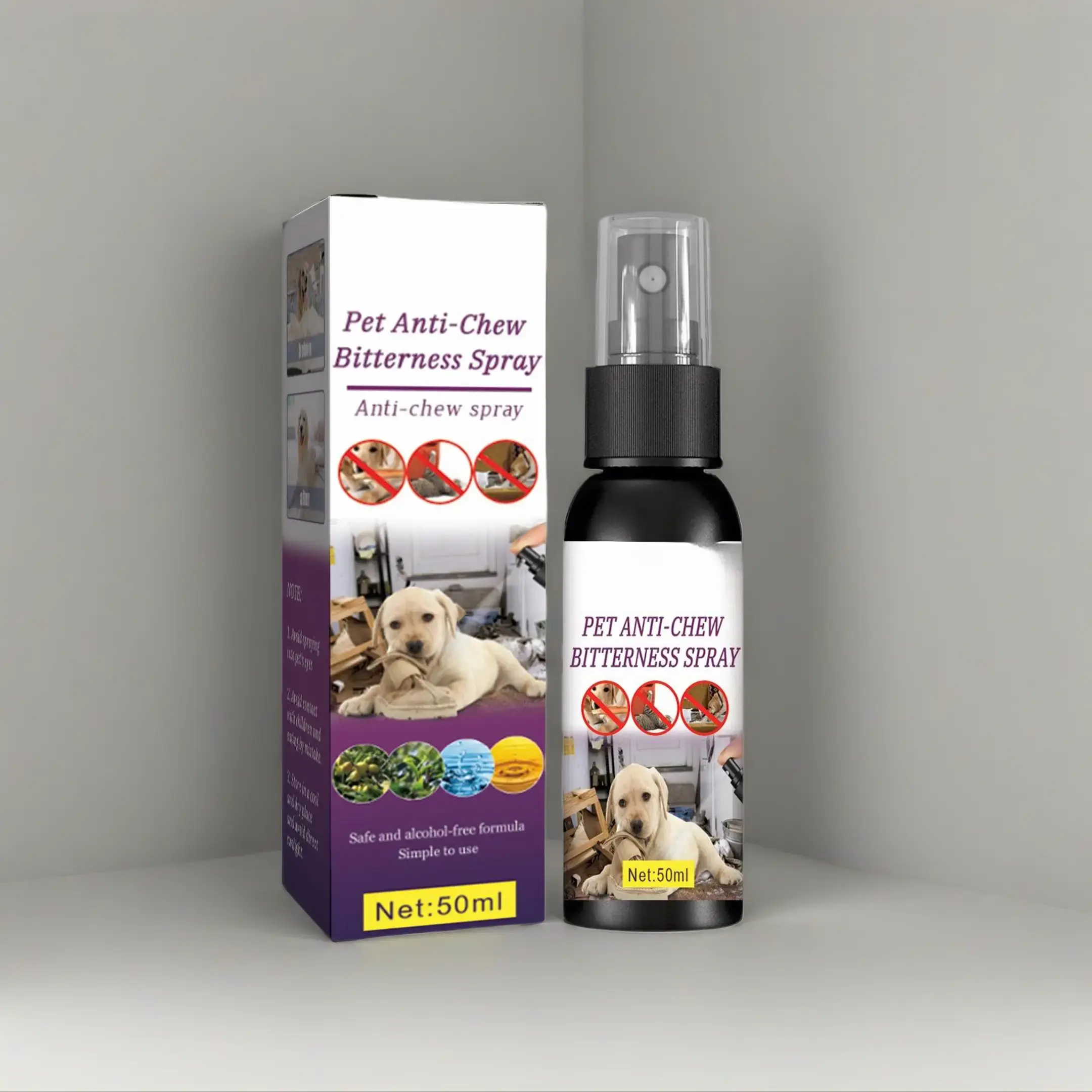 Dog Chew Deterrent Spray - 50ml Plant-Based Bitter-Tasting Training Aid, 1 Pcs Indoor Use Long-Lasting Formula for Furniture, Shoes | Pet Supplies Training & Behavior Repellent