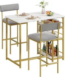 3-Piece Bar Table Set with 2 Stools, Space-Saving Counter Height Dining Set with 3-Tier Storage Shelves, 300LB Capacity, Compact for Small Kitchens, Apartments, Breakfast Nooks