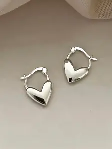 925 Sterling Silver Heart Clip Earrings, Dainty Earrings, Simple Vintage Polished Heart Ear Jewelry, Hypoallergenic for Sensitive Skin, Perfect Gift for Office Parties
