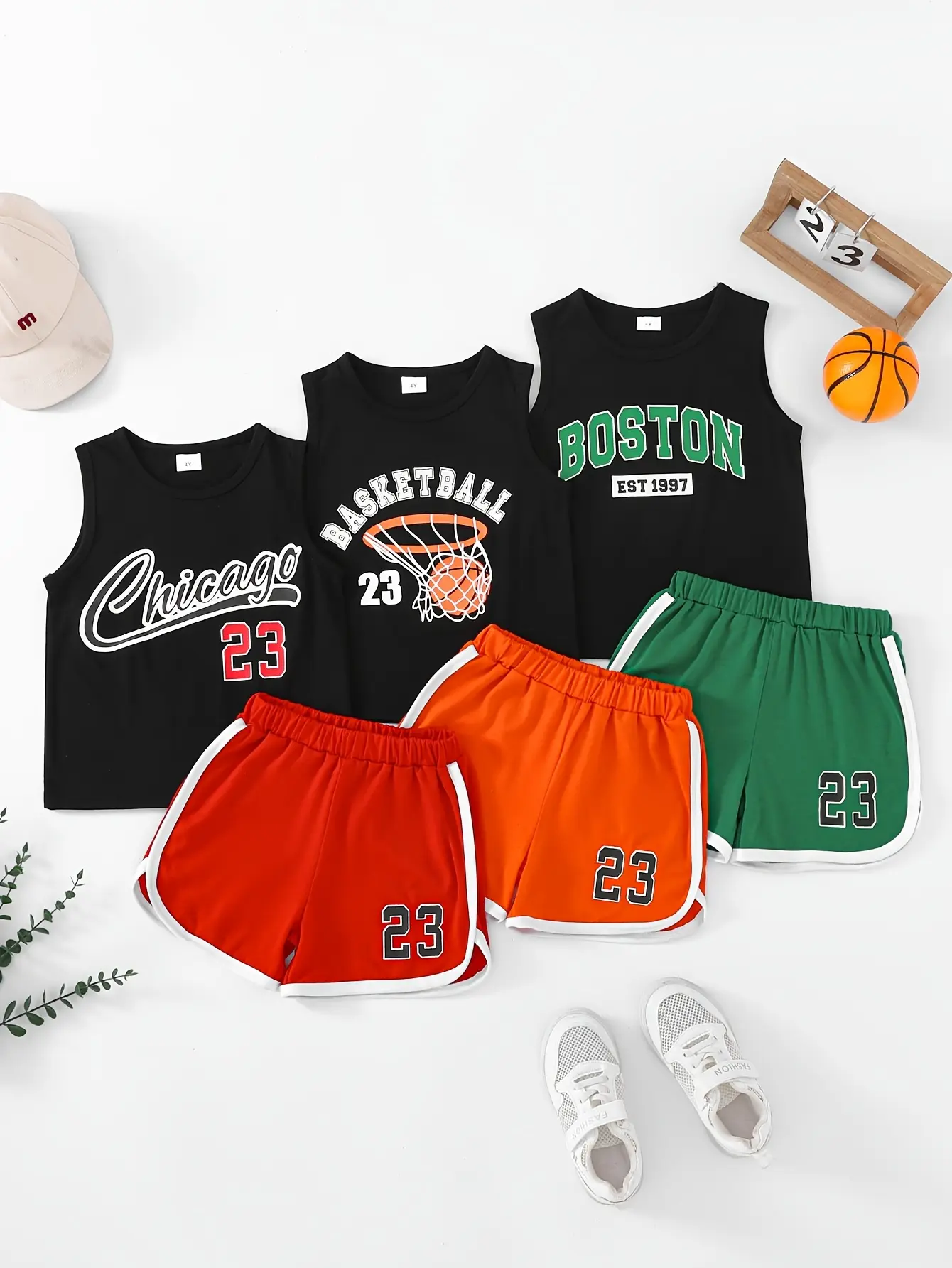 Kids 3 Piece Basketball Outfit Boys Sleeveless Jersey + Shorts Fast Dry Summer Sportswear