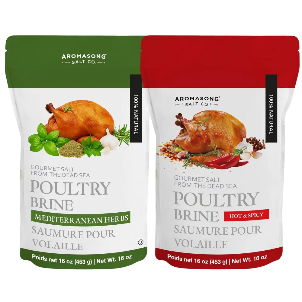 Aromasong 2-Pack Poultry Brine Spice Set - 2 Piece Sets, Mediterranean Herbs, Hot Spicy Flavor, 100% Natural Dead Sea Gourmet Salt, US-Compatible Seasoning for Juicy Chicken, Everyday US Cooking