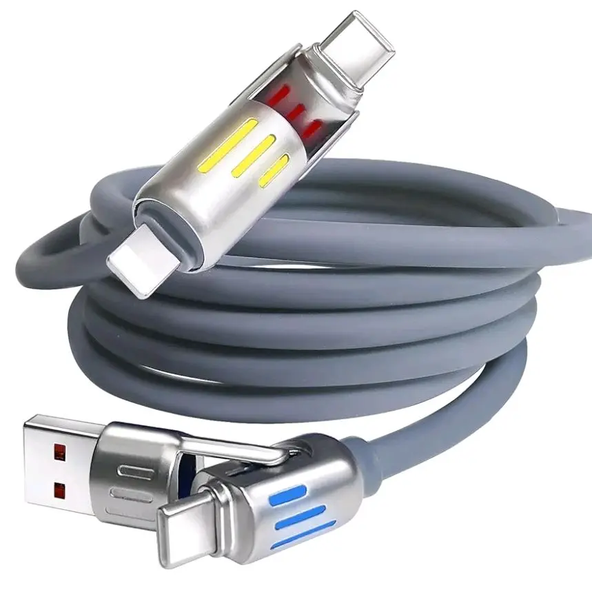 Multi USB Charging Cable 4-in-1 - Type C, Lightning, Max 240W Fast Charging for iPhone 16/15, iPad Pro, Samsung & Laptops - Cellphone, Smartphone
