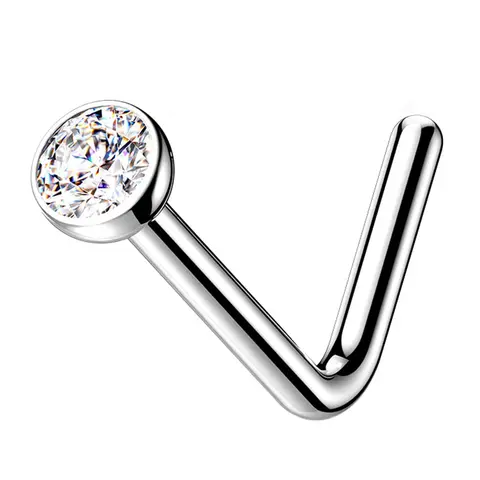 CZ Top L Bend Titanium Nose Ring