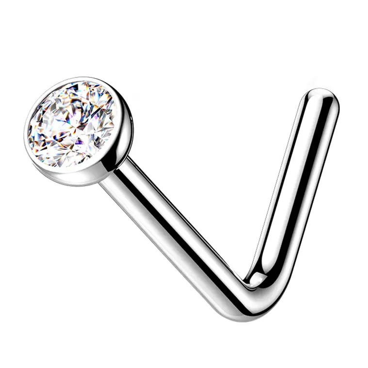 CZ Top L Bend Titanium Nose Ring
