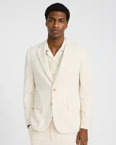 Express Slim White Plaid Cotton-Blend Boucle Suit Jacket