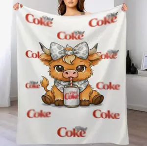 Highland Cow Pattern Blanket, Coke Print Flannel Throw Blanket, Diet Theme Blanket, Soft Cozy Cover for Sofa Bed Couch Dorm