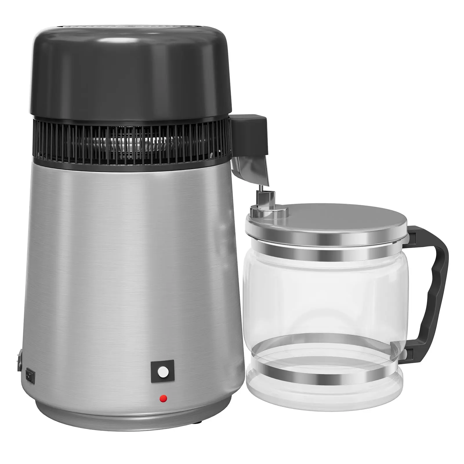 Water Distiller for Home Countertop 1Gal/4L Stainless Steel Distilled Water Machine with Glass Collection Container 750W Fast Distillation Desktop Water Purifier Filter for Drinking Clean Pure Water Home Office Dental Use