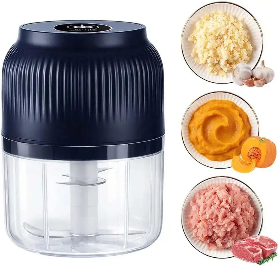 Electric Kitchen Vegetable Chopper - 4 Sharp Blades, 200ML Capacity, Small Lightweight Portable Countertop Food Processor, Garlic Crusher, Fruit Chopping Appliance, Blender-Like Function for Home Chefs
