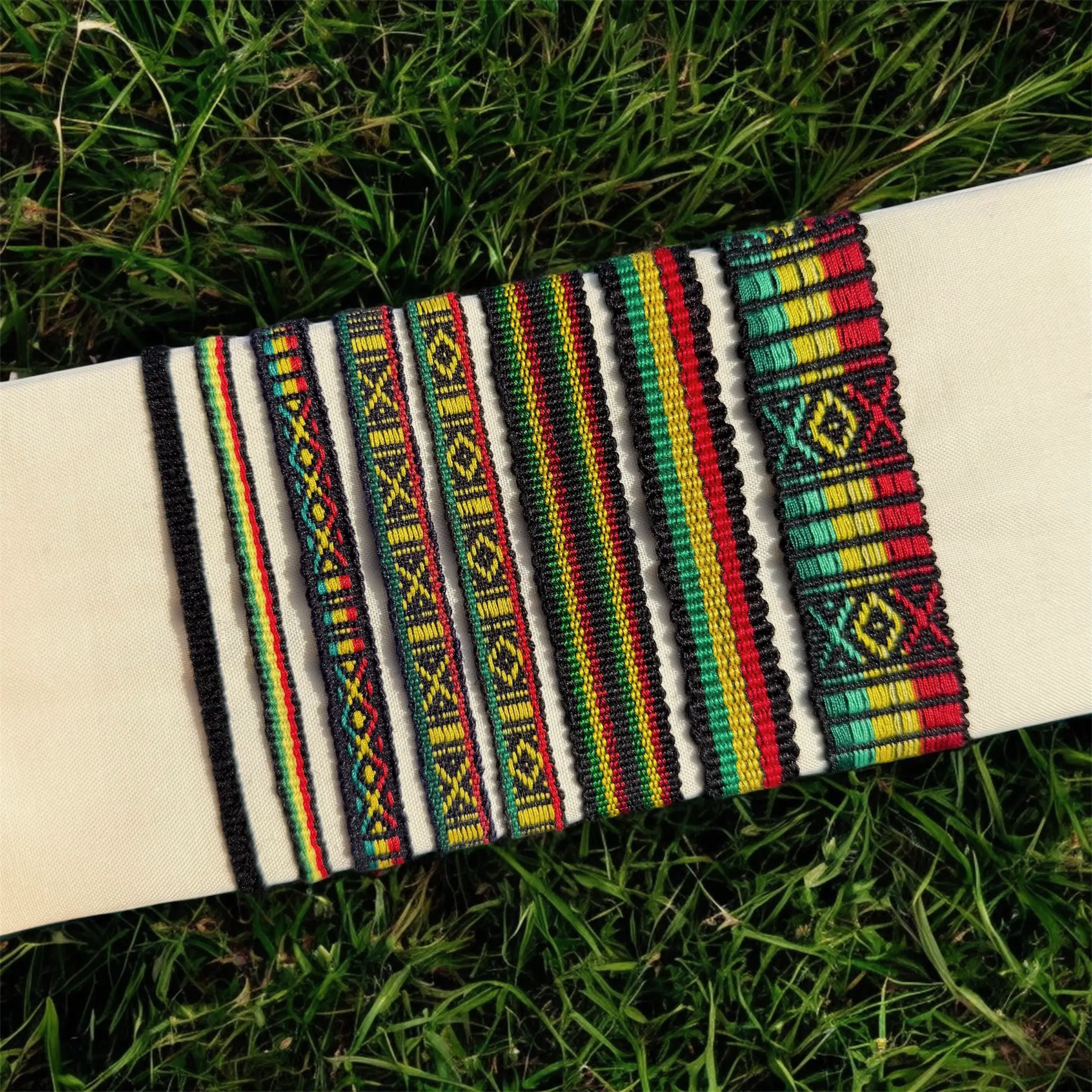 Rasta Jamaican Boho Woven Bracelet, Rastafari Green Yellow Red Bracelets, Handmade Bracelet for Men or Women, Beach, Surfer, Anklet