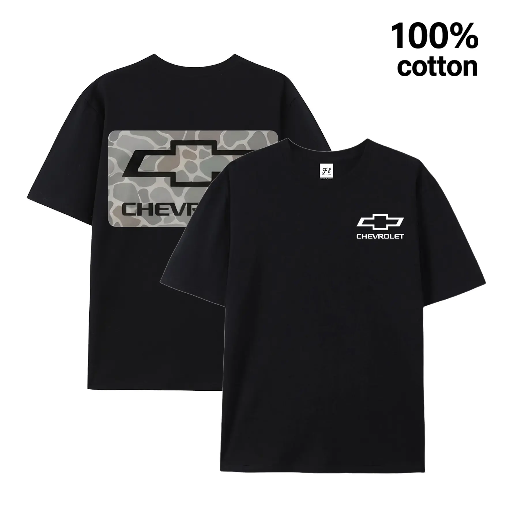 Vintage Chevrolet Camo Graphic T-Shirt - Retro Chevy Bowtie Camouflage Pattern Black Tee, Men's Outdoor Casual Top