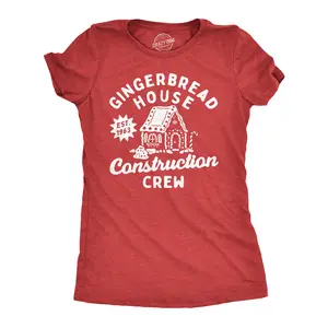 Womens Gingerbread House Construction Crew T Shirt Funny Xmas Treat Joke Tee for Ladies Funny Womens T Shirts Cute Vintage Fashion Casual Ladies T-Shirt Gift Christmas Tops for Women Funny Sarcastic Top Women's Red -