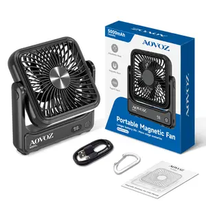 AOVOZ Magnetic Portable Personal Fan, 5000mAh Ultra-Slim Travel Fan, 4Wind Speed Adjustable, Built-in Hook Hanging Quiet Mini Cooling Fan,Ideal for Outdoor Camping, Hiking, Travel, Bedroom, Home & DailyOutdoor Essentials