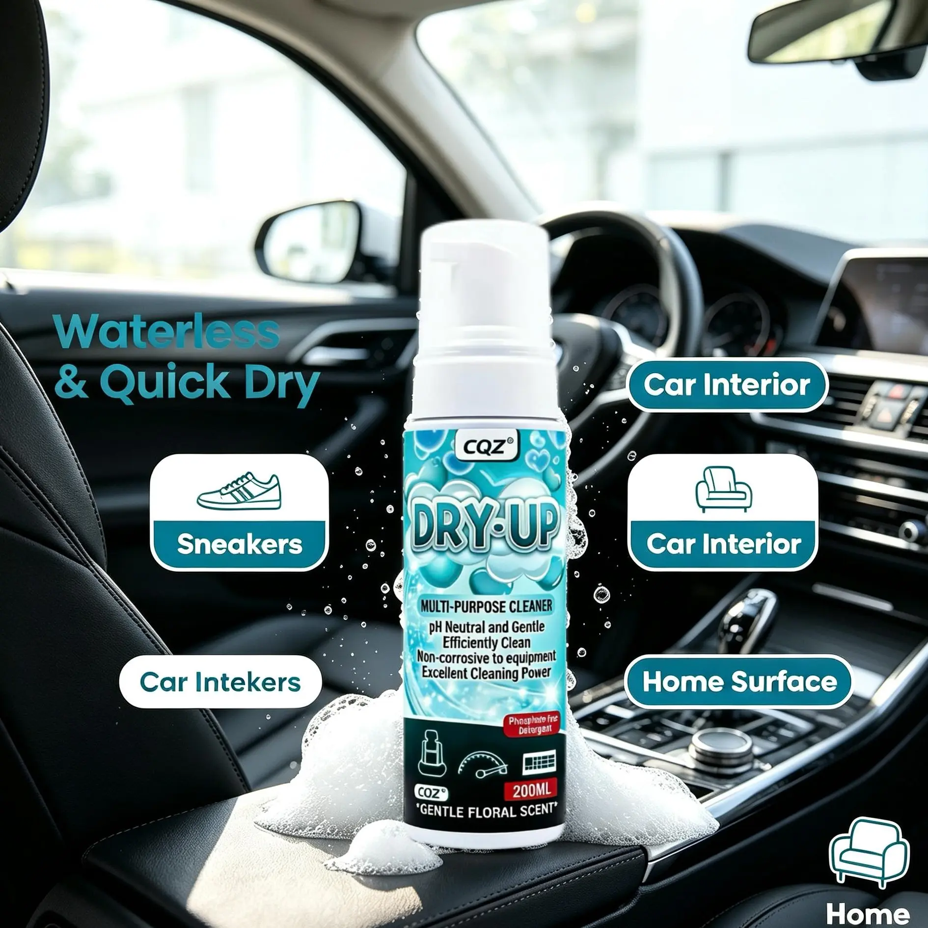 CQZ Multi-Purpose No-Rinse Foam Cleaner200ML Shoes Cleaning Agent,Footwear Cleaner, Sneaker Cleaning Foam,Waterless Foam for Suede Boots Canvas PUFabric Eco-Friendly Shoes Care, Sneaker StainRemover