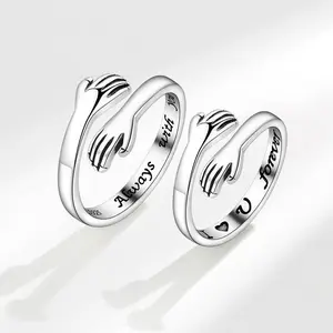 Engraved "Always With You" Hug Ring - Metal Coating, Adjustable Size Hugging Hands Design, Sentimental Everyday Jewelry Gift for Daughter, Love Token Embraced Ring Daily Surprise couple intimacy gifts promise rings for gf rings for women