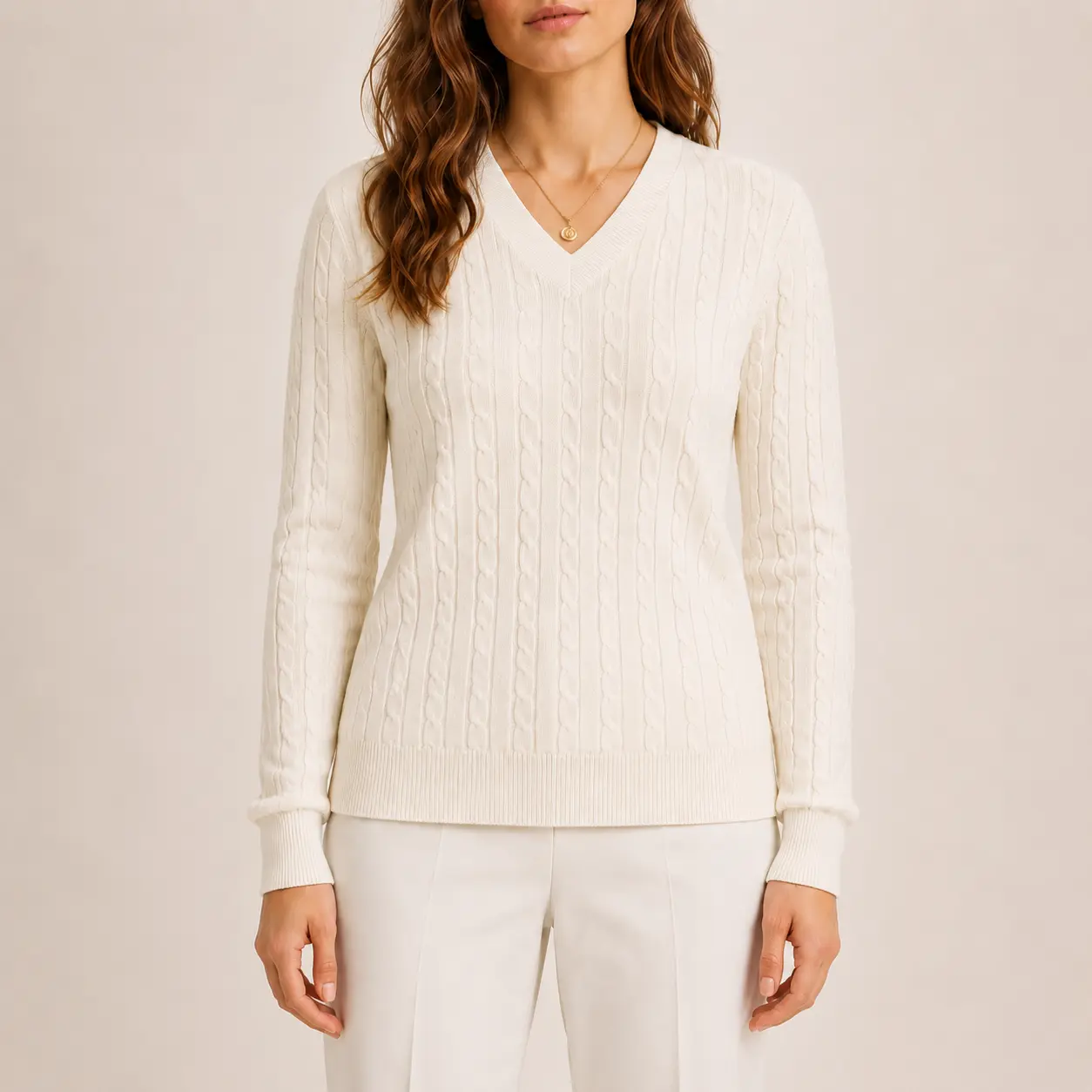 Women's Aesthetic Cable-Knit V-Neck Loose Long-Sleeve Twist-Design College-Style Casual Versatile Knit Top