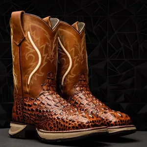 Cognac Caiman Neck Leather Boots With 3D Lightweight Sole - Composite Toe