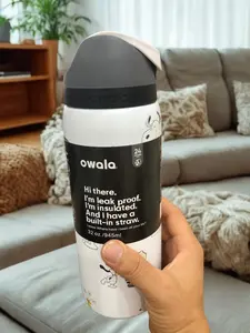 America's NO.1 OwAl.a# Water Bottle - 32oz with Straw Lid. Stainless steel, cute graphics. Leak-proof, ideal for gym, travel, and school.