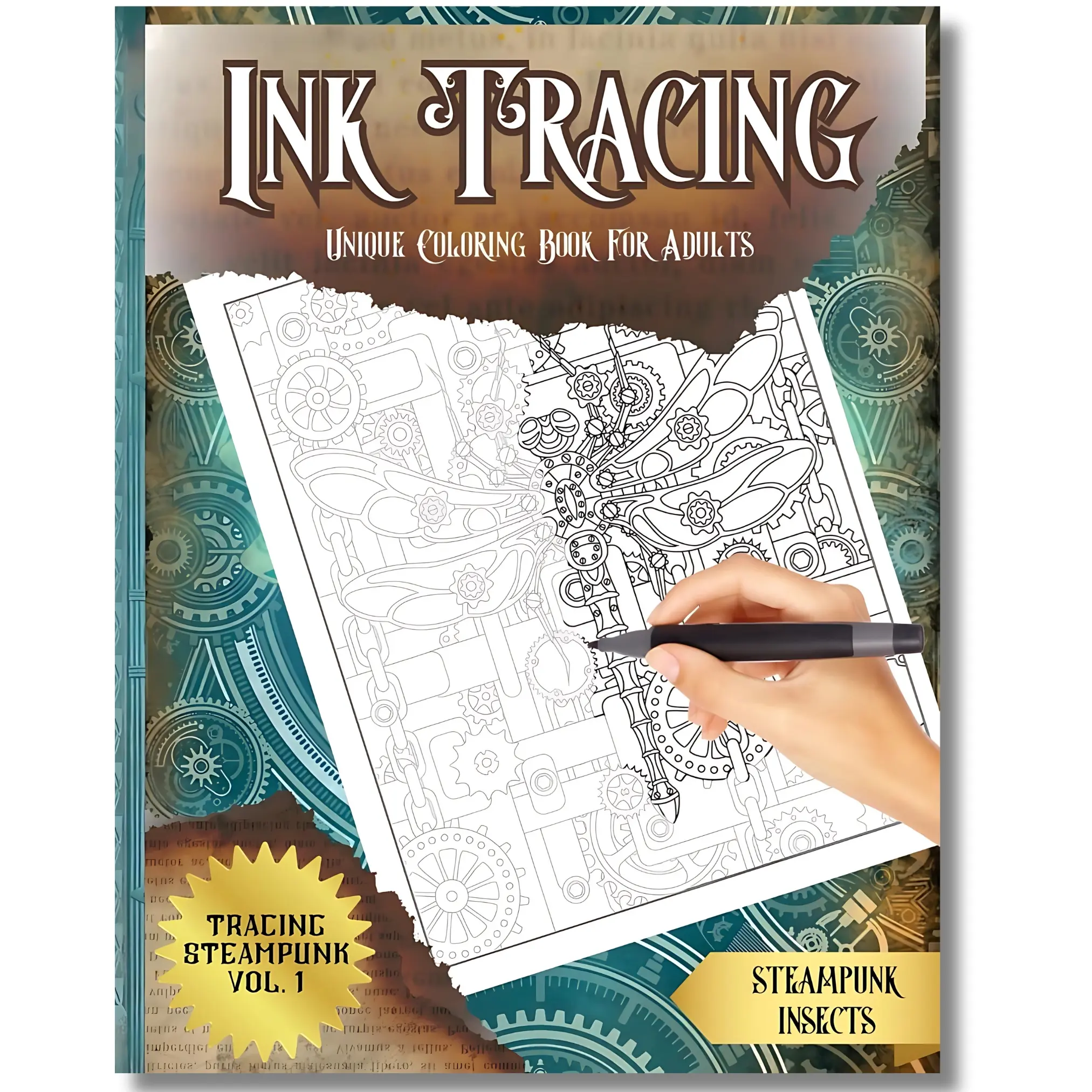 Unisex Intricate Steampunk Insect Ink Tracing Book for Adults - Single Sided Pages, Stress Relief, Relaxing Unwinding DIY Arts & Crafts, Great Gift for Steampunk Lovers
