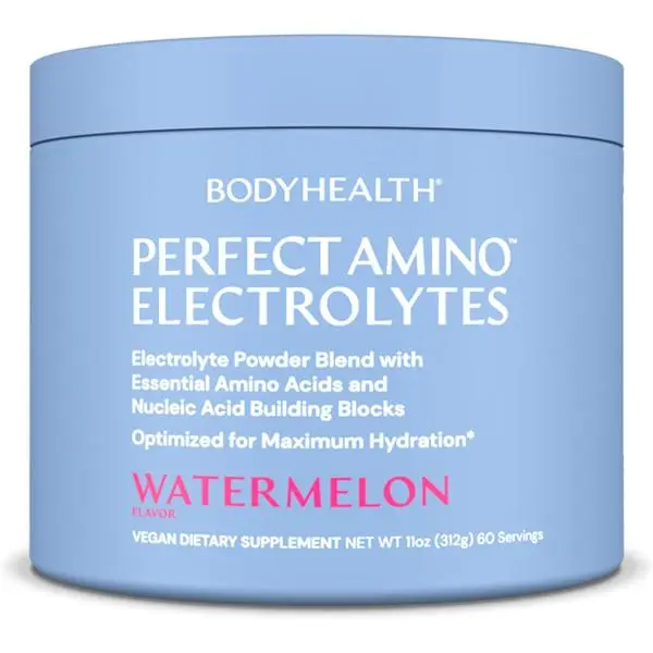BodyHealth PerfectAmino Electrolytes Powder No Sugar, Keto Sugar Free Fasting Electrolytes Drink Mix, Hydration Powder with Trace Minerals - Watermelon - 60 Servings